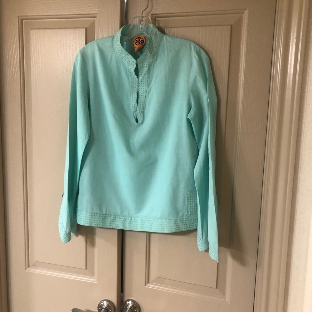 Tory Burch Semi-Sheer Teal Blouse